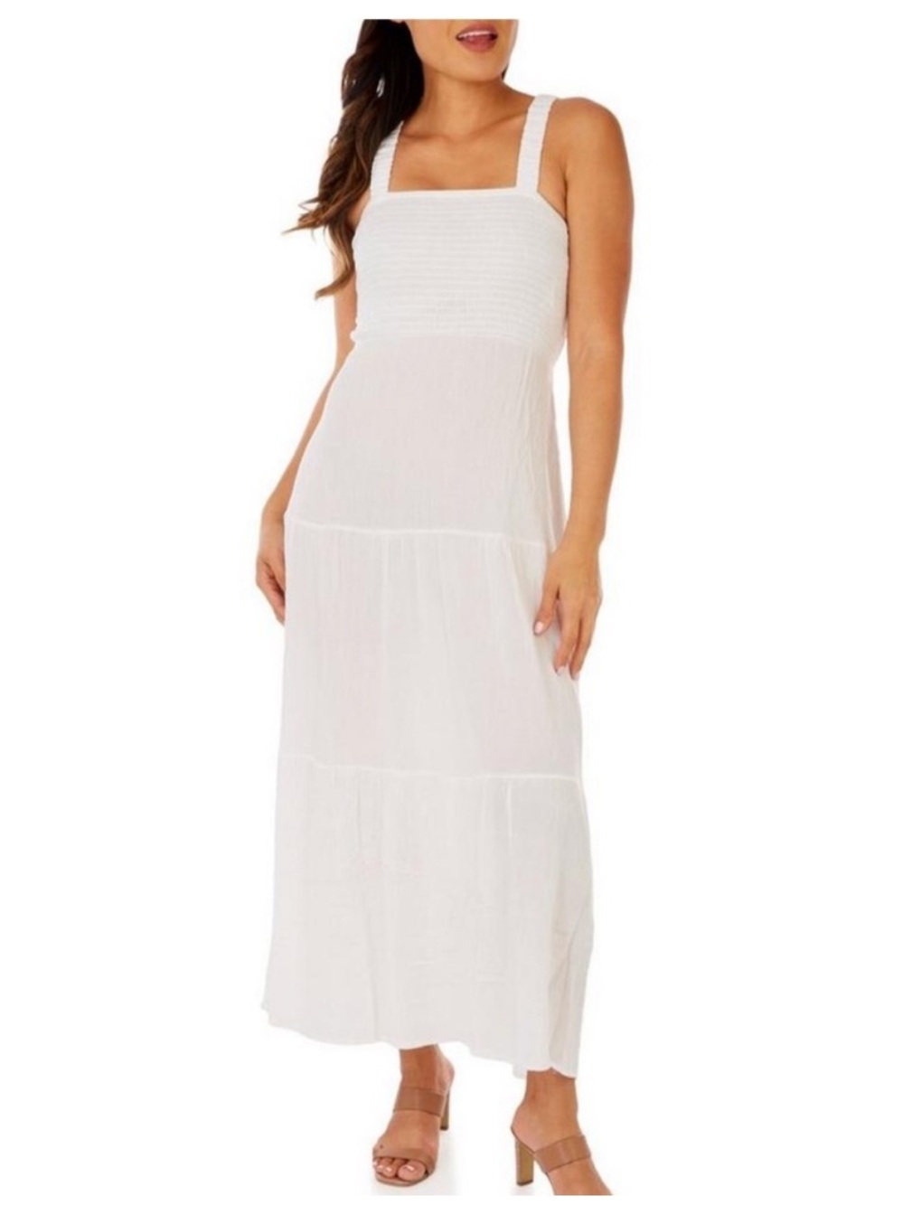 Jolie & Joy White Smocked Bodice Maxi Dress with Cut Out Back SZ L Resortwear - Picture 15 of 15